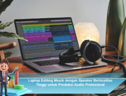Laptop Editing Musik dengan Speaker Berkualitas Tinggi untuk Produksi Audio Profesional